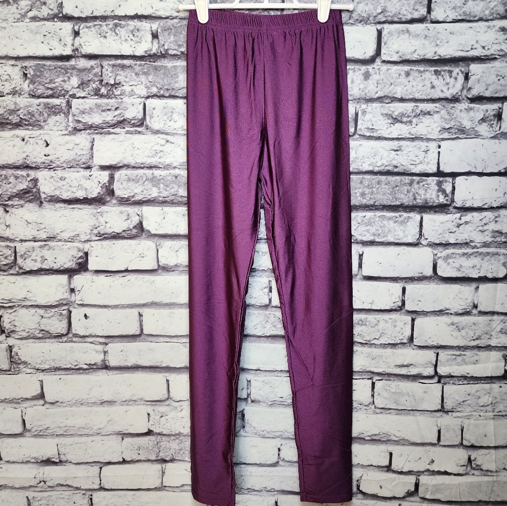 Shiny Wet Look Purple Leggings - S